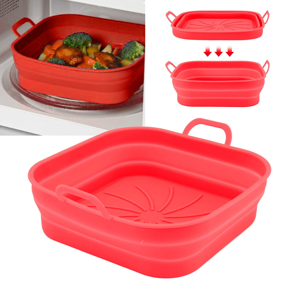 20.5cm Fryer Liners Square Folding Dishwasher Safe Silicone Fryer Pot Basket For Replacement Kitchen Red