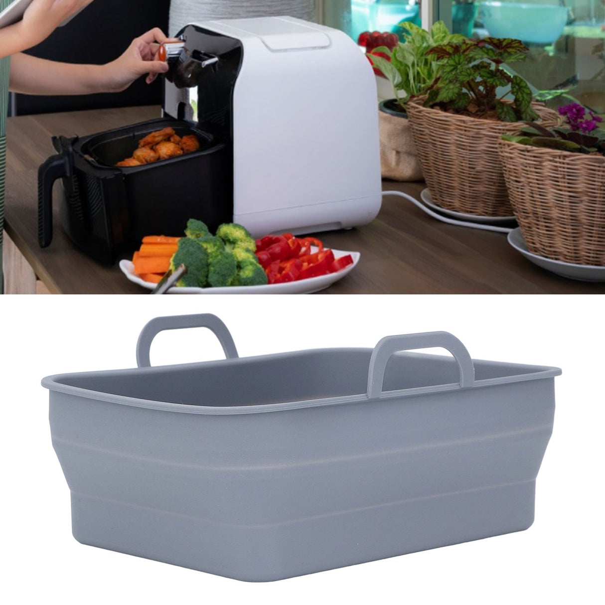 Silicone Air Cooker Pot Rectangular Fryer Liner Tray Replacement for Kitchen Cooking Accessories Grey