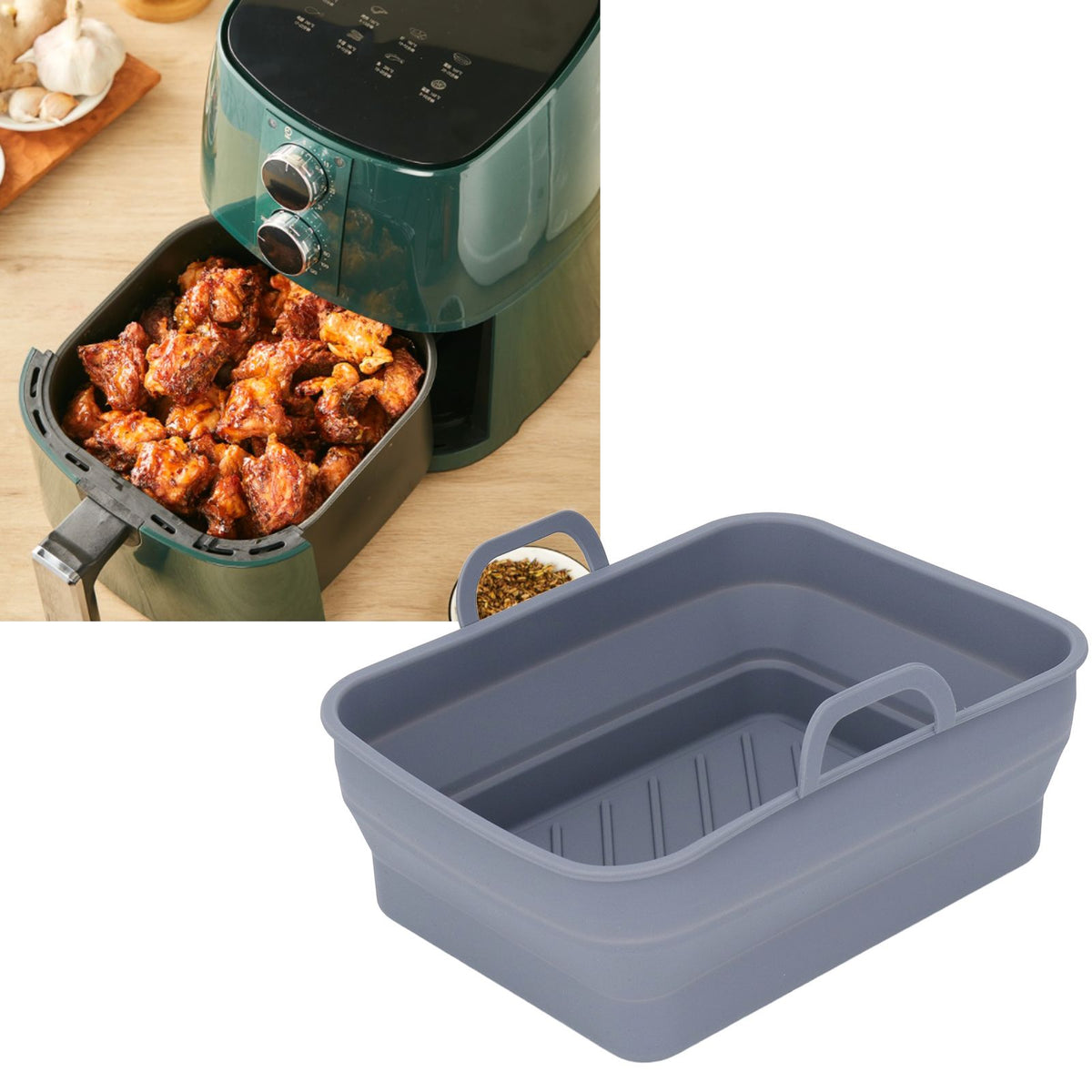 Silicone Air Cooker Pot Rectangular Fryer Liner Tray Replacement for Kitchen Cooking Accessories Grey