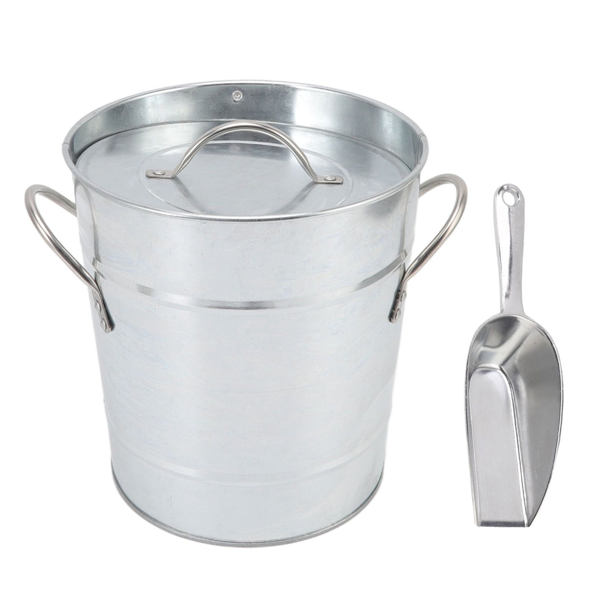Ice Bucket Round with Ice Shovel Galvanized Sheet Plastic Beer Chiller Bin for Bar Home Wood Color