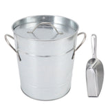 Ice Bucket Round with Ice Shovel Galvanized Sheet Plastic Beer Chiller Bin for Bar Home Wood Color