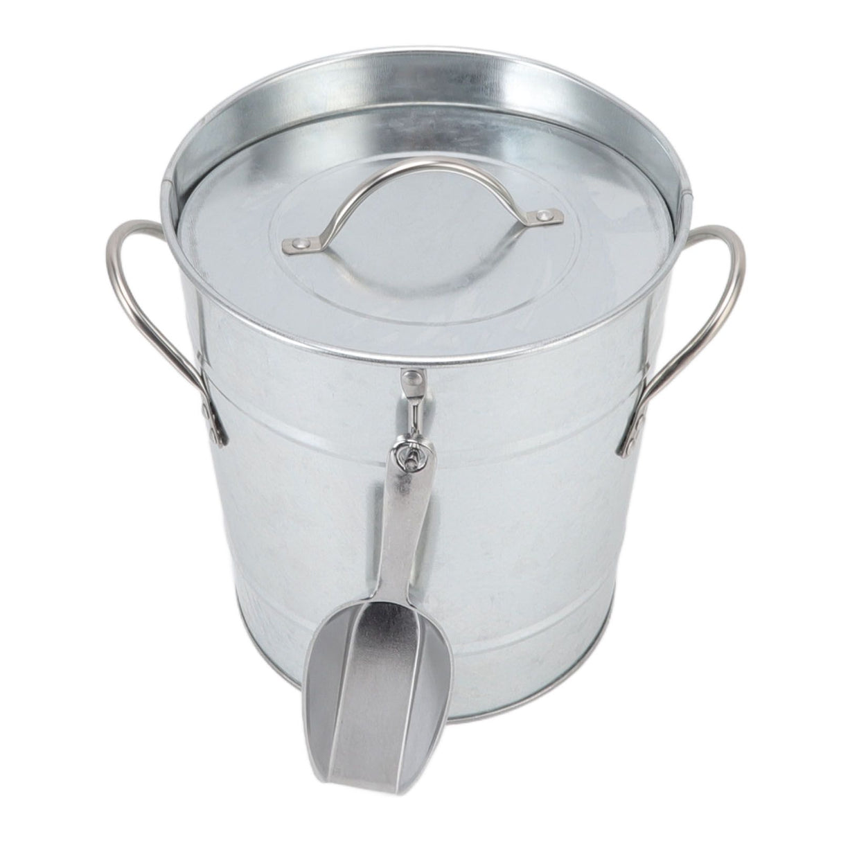 Ice Bucket Round with Ice Shovel Galvanized Sheet Plastic Beer Chiller Bin for Bar Home Wood Color