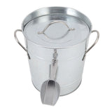 Ice Bucket Round with Ice Shovel Galvanized Sheet Plastic Beer Chiller Bin for Bar Home Wood Color - Side View
