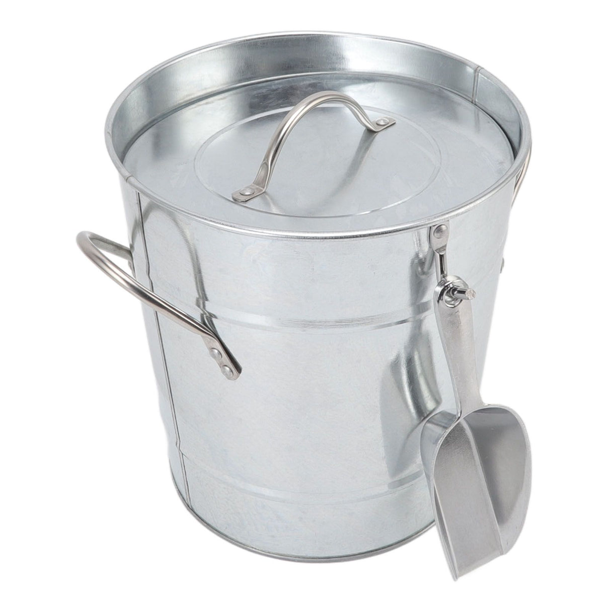 Ice Bucket Round with Ice Shovel Galvanized Sheet Plastic Beer Chiller Bin for Bar Home Wood Color