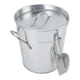 Ice Bucket Round with Ice Shovel Galvanized Sheet Plastic Beer Chiller Bin for Bar Home Wood Color