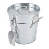 Ice Bucket Round with Ice Shovel Galvanized Sheet Plastic Beer Chiller Bin for Bar Home Wood Color - 45-Degree Angle