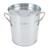 Ice Bucket Round with Ice Shovel Galvanized Sheet Plastic Beer Chiller Bin for Bar Home Wood Color - Rear View