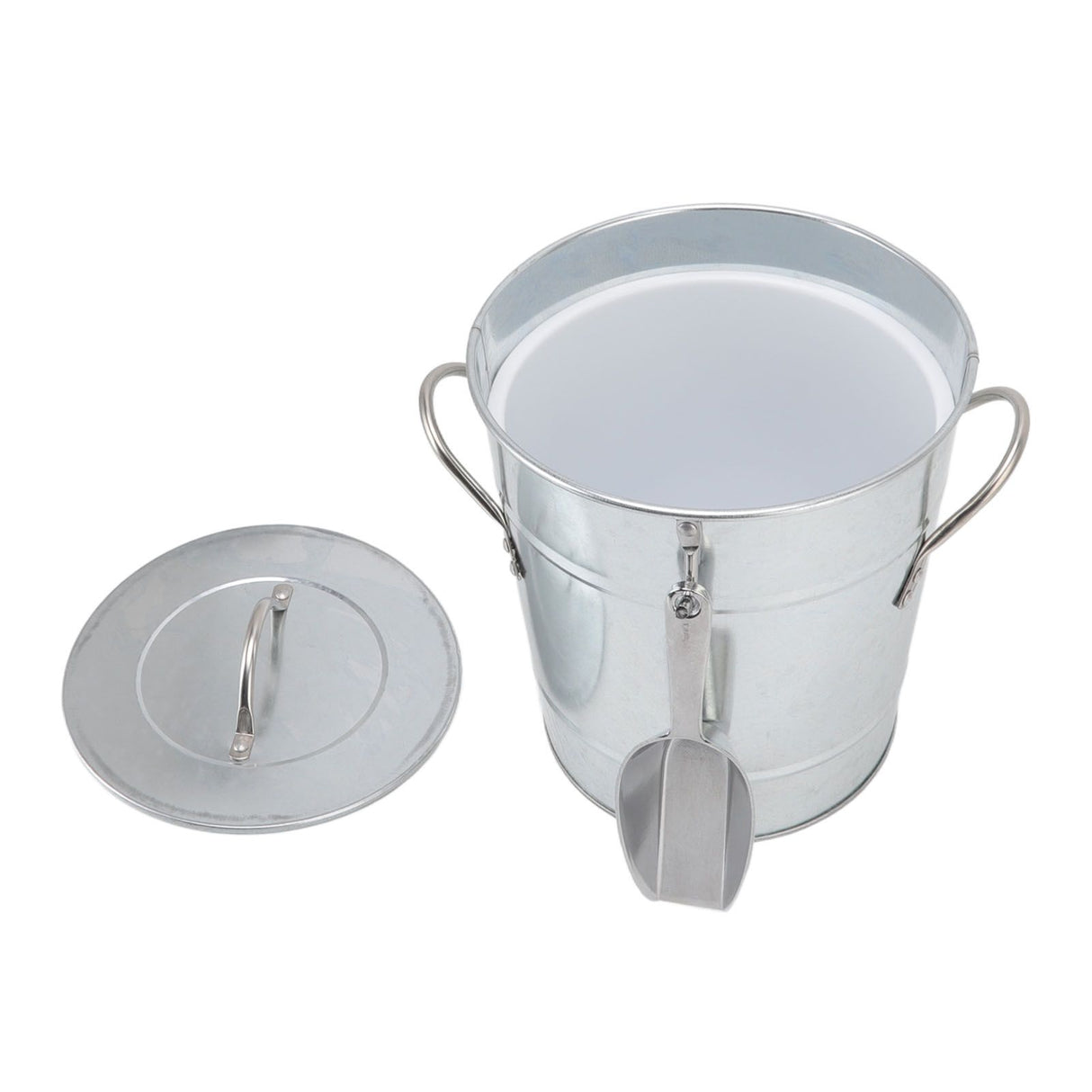 Ice Bucket Round with Ice Shovel Galvanized Sheet Plastic Beer Chiller Bin for Bar Home Wood Color