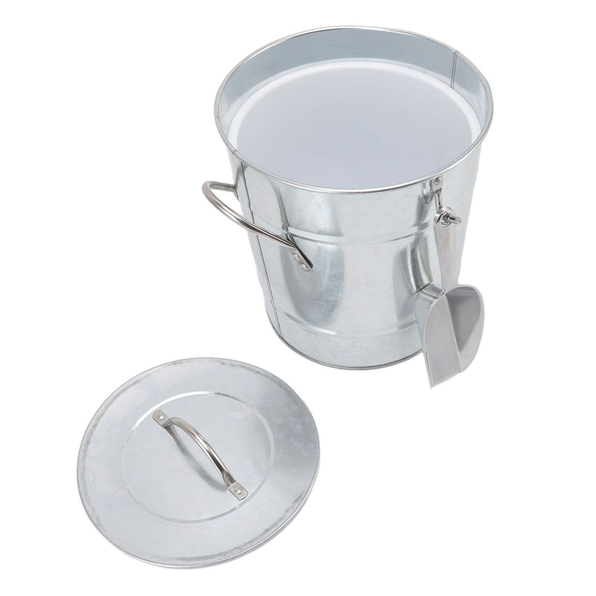 Ice Bucket Round with Ice Shovel Galvanized Sheet Plastic Beer Chiller Bin for Bar Home Wood Color