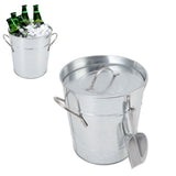 Ice Bucket Round with Ice Shovel Galvanized Sheet Plastic Beer Chiller Bin for Bar Home Wood Color