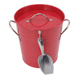 Ice Bucket Round with Ice Shovel Galvanized Sheet Plastic Beer Chiller Bin for Bar Home Red