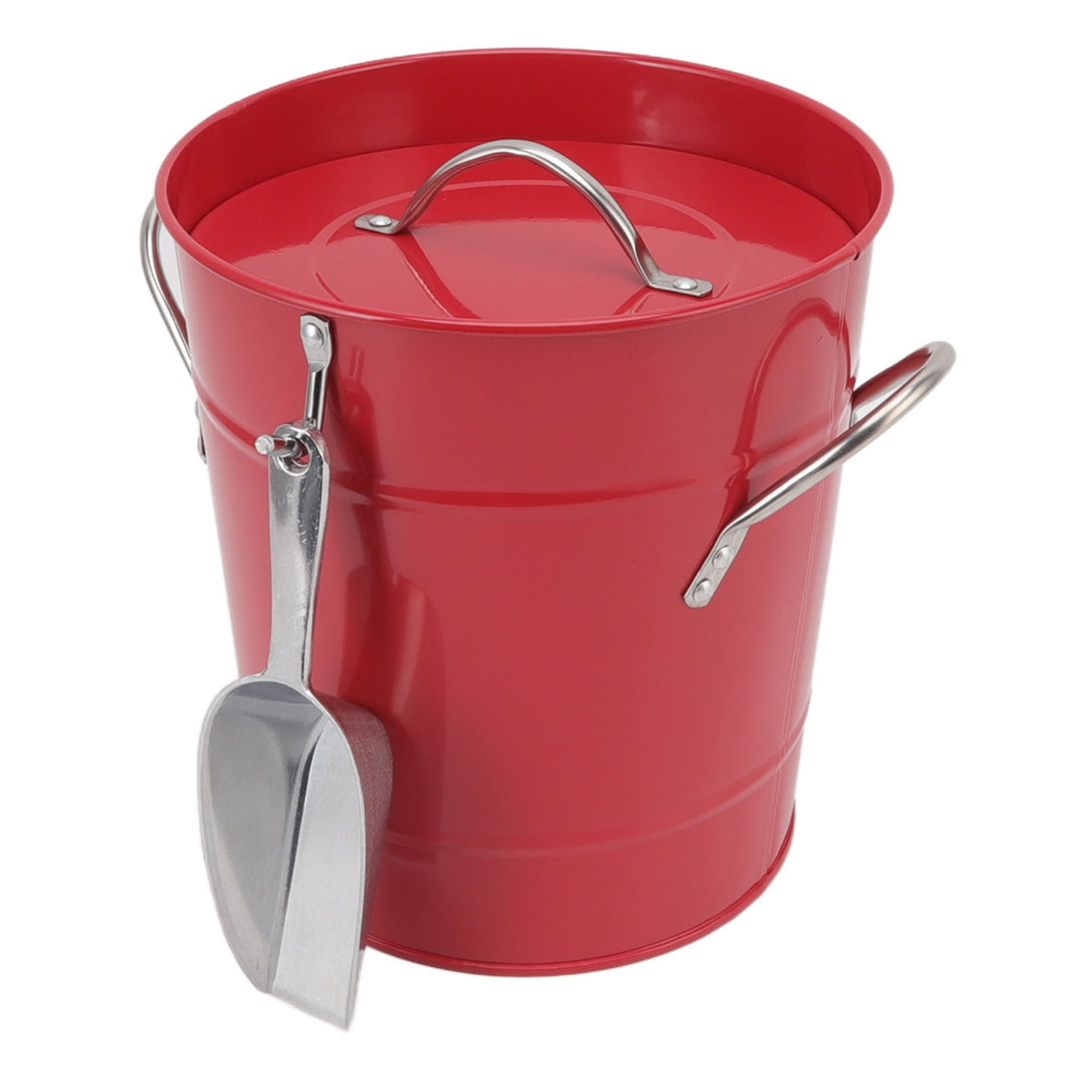 Ice Bucket Round with Ice Shovel Galvanized Sheet Plastic Beer Chiller Bin for Bar Home Red