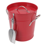 Ice Bucket Round with Ice Shovel Galvanized Sheet Plastic Beer Chiller Bin for Bar Home Red - Side View