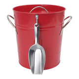 Ice Bucket Round with Ice Shovel Galvanized Sheet Plastic Beer Chiller Bin for Bar Home Red - Top-Down View