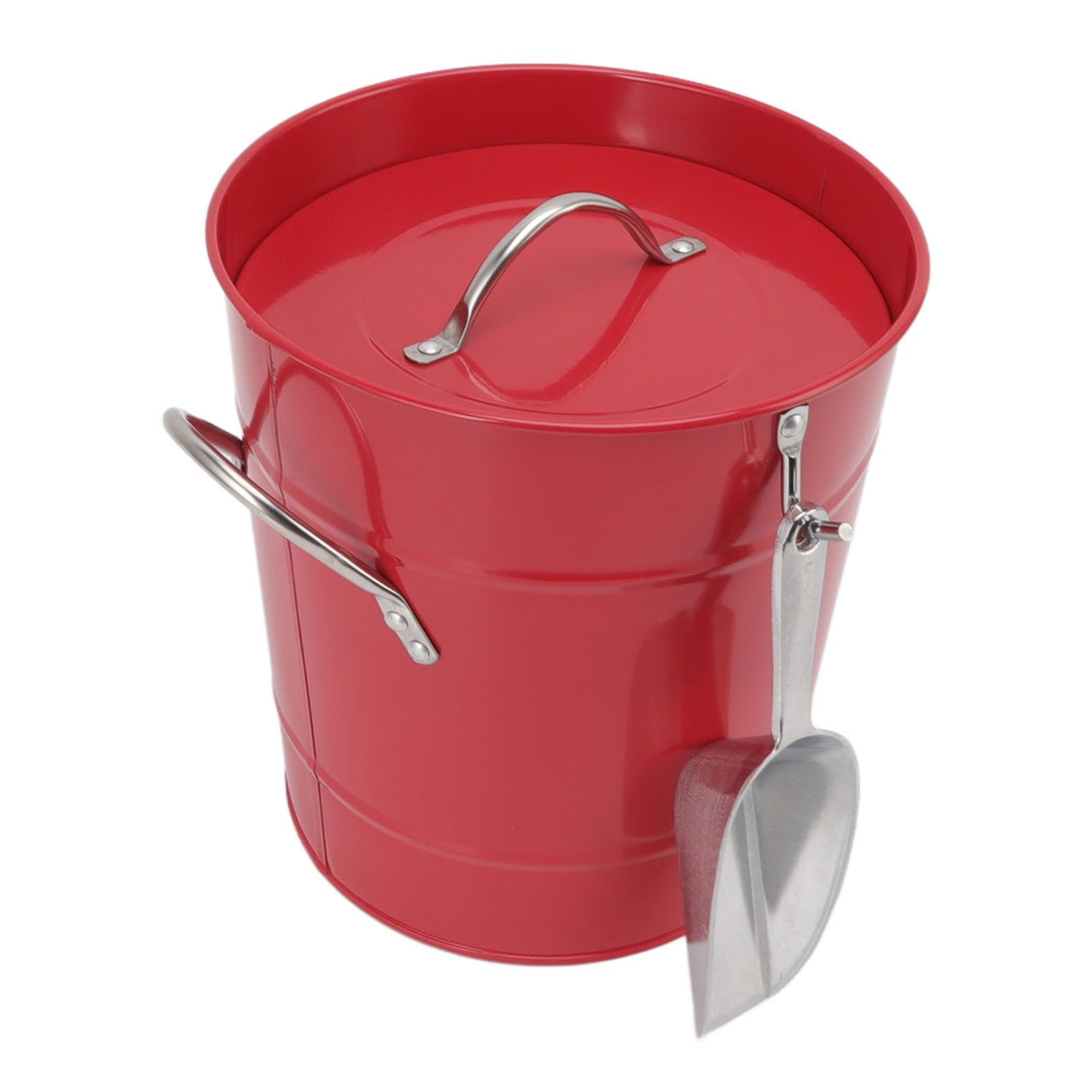 Ice Bucket Round with Ice Shovel Galvanized Sheet Plastic Beer Chiller Bin for Bar Home Red