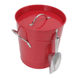 Ice Bucket Round with Ice Shovel Galvanized Sheet Plastic Beer Chiller Bin for Bar Home Red - 45-Degree Angle