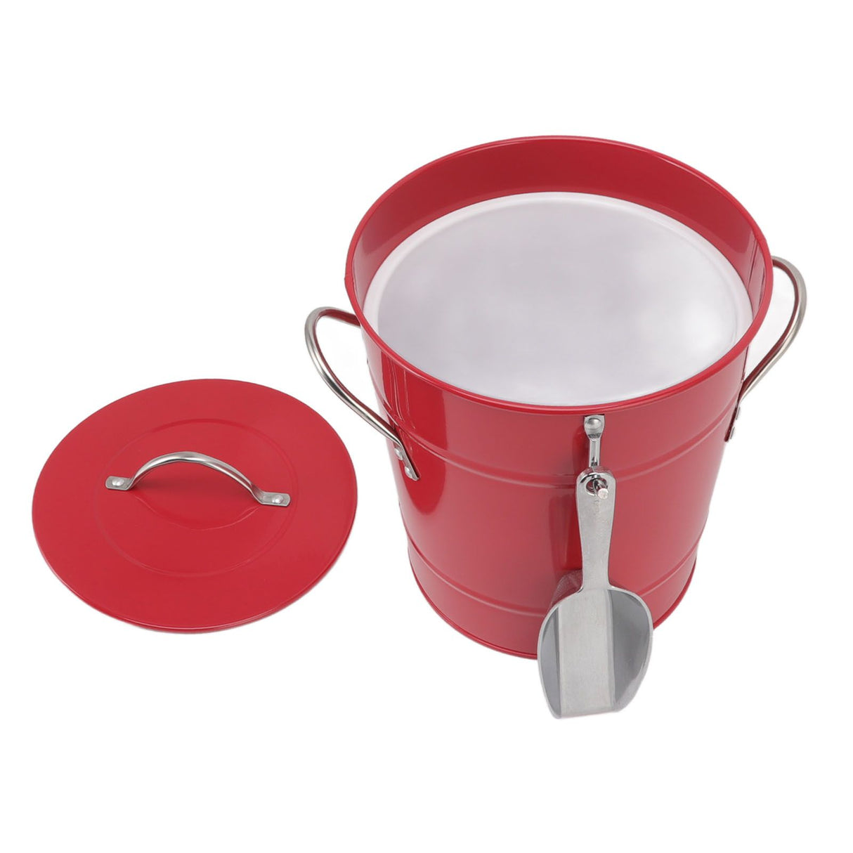 Ice Bucket Round with Ice Shovel Galvanized Sheet Plastic Beer Chiller Bin for Bar Home Red