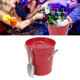 Ice Bucket Round with Ice Shovel Galvanized Sheet Plastic Beer Chiller Bin for Bar Home Red