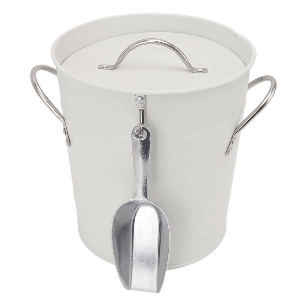 Ice Bucket Round with Ice Shovel Galvanized Sheet Plastic Beer Chiller Bin for Bar Home White