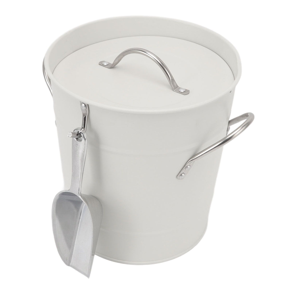 Ice Bucket Round with Ice Shovel Galvanized Sheet Plastic Beer Chiller Bin for Bar Home White