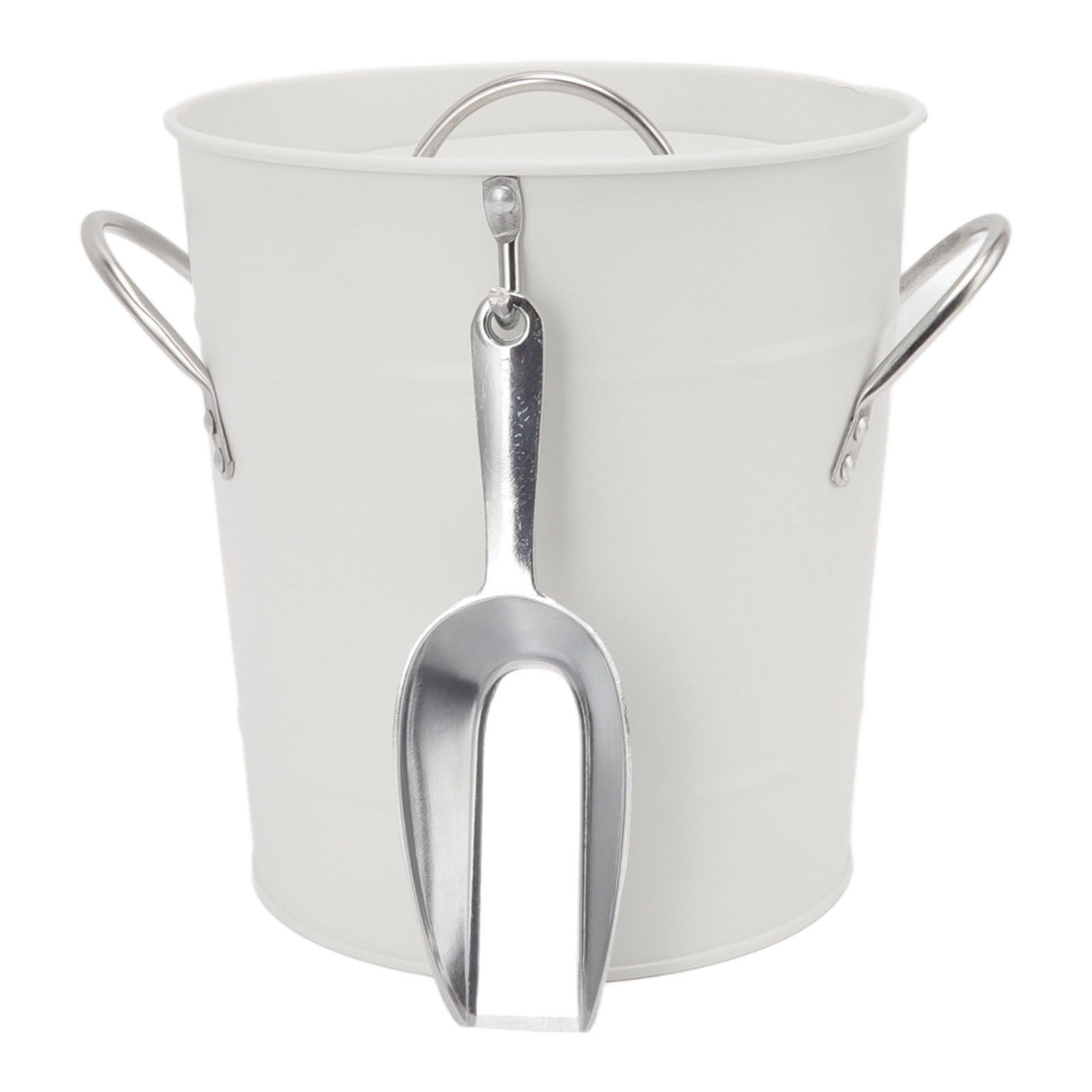 Ice Bucket Round with Ice Shovel Galvanized Sheet Plastic Beer Chiller Bin for Bar Home White