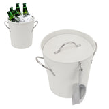 Ice Bucket Round with Ice Shovel Galvanized Sheet Plastic Beer Chiller Bin for Bar Home White - Extra Image
