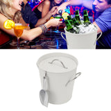 Ice Bucket Round with Ice Shovel Galvanized Sheet Plastic Beer Chiller Bin for Bar Home White