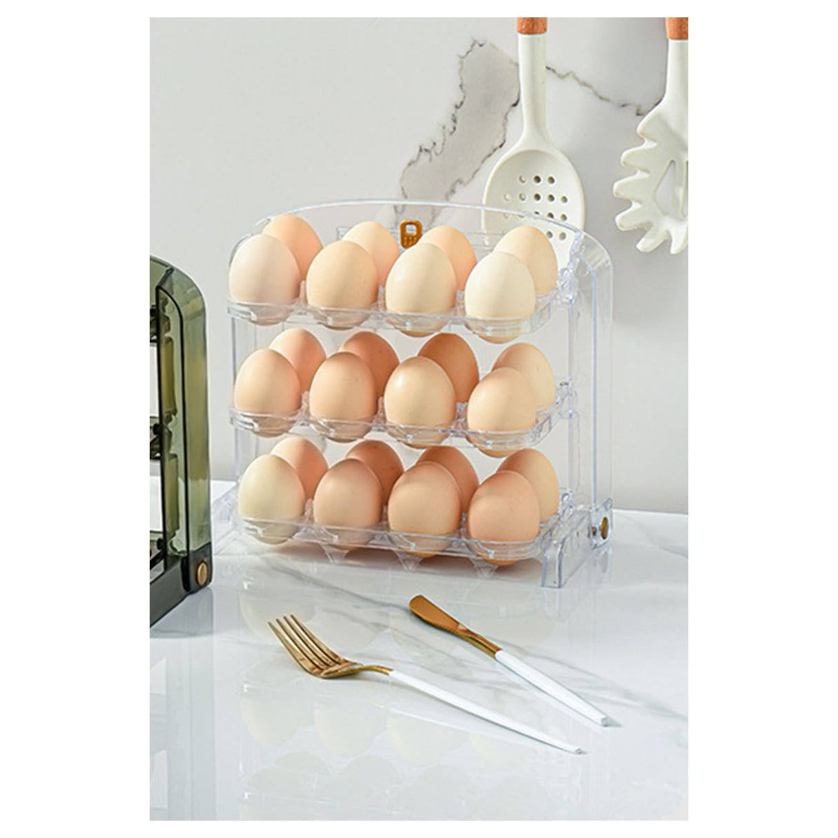 Foldable Egg Storage Container Simple 3 Layers Egg Protection Plastic Egg Tray Container Organizer for Home Kitchen Transparent White