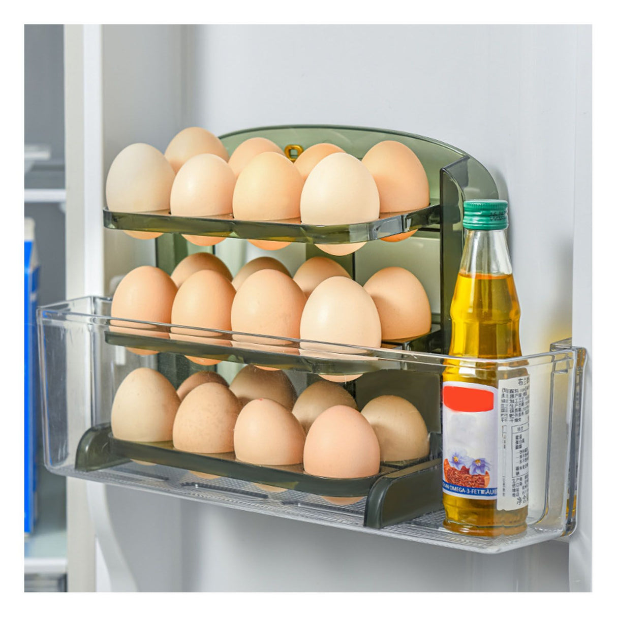 Foldable Egg Storage Container Simple 3 Layers Egg Protection Plastic Egg Tray Container Organizer for Home Kitchen Transparent Green