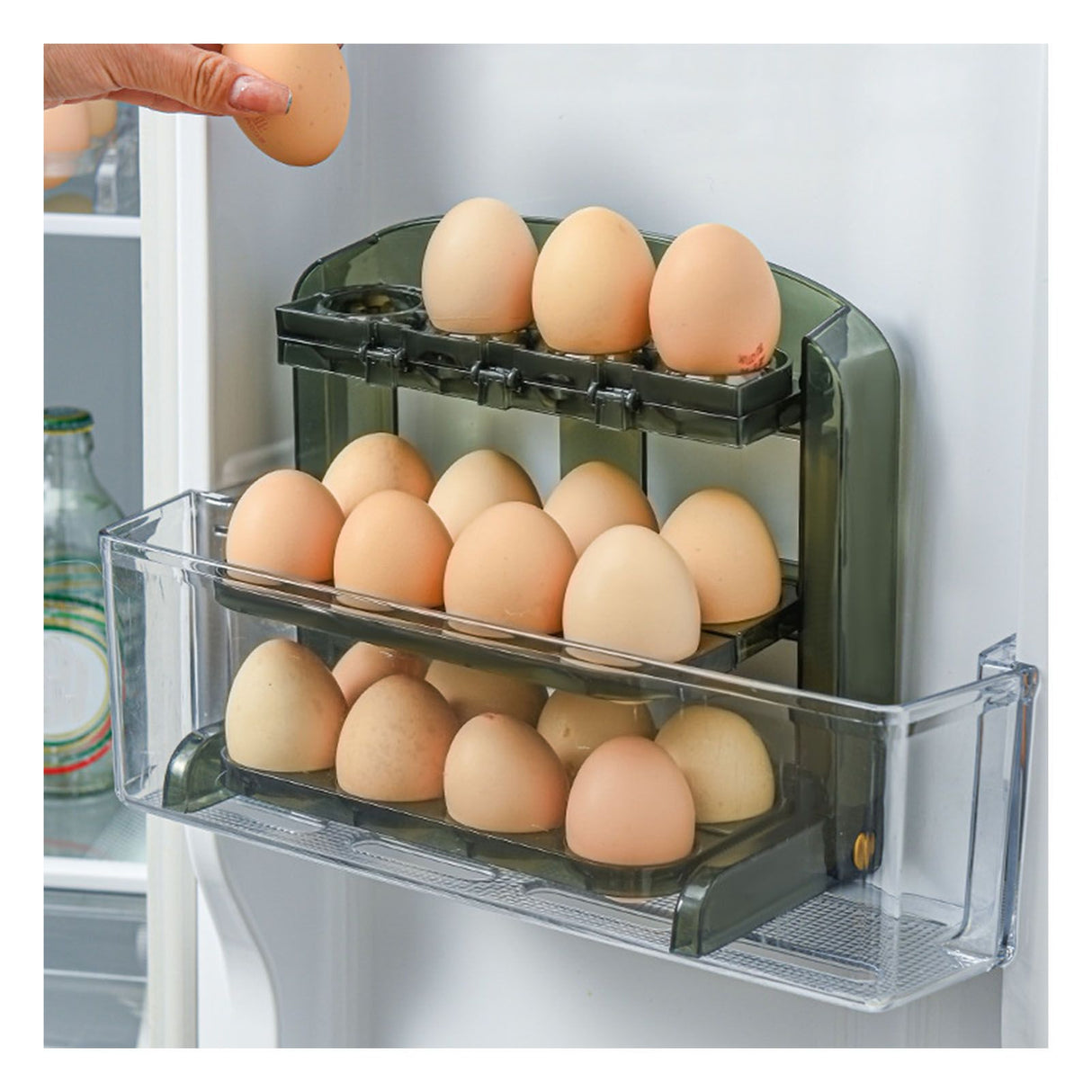 Foldable Egg Storage Container Simple 3 Layers Egg Protection Plastic Egg Tray Container Organizer for Home Kitchen Transparent Green