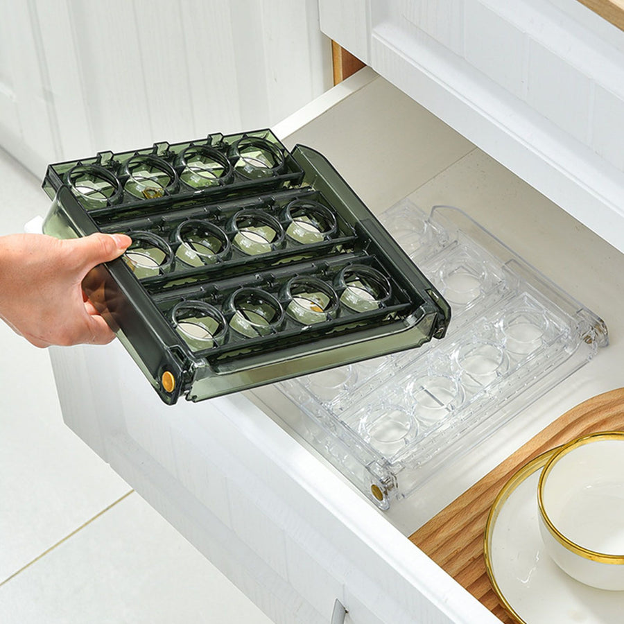Foldable Egg Storage Container Simple 3 Layers Egg Protection Plastic Egg Tray Container Organizer for Home Kitchen Transparent Green