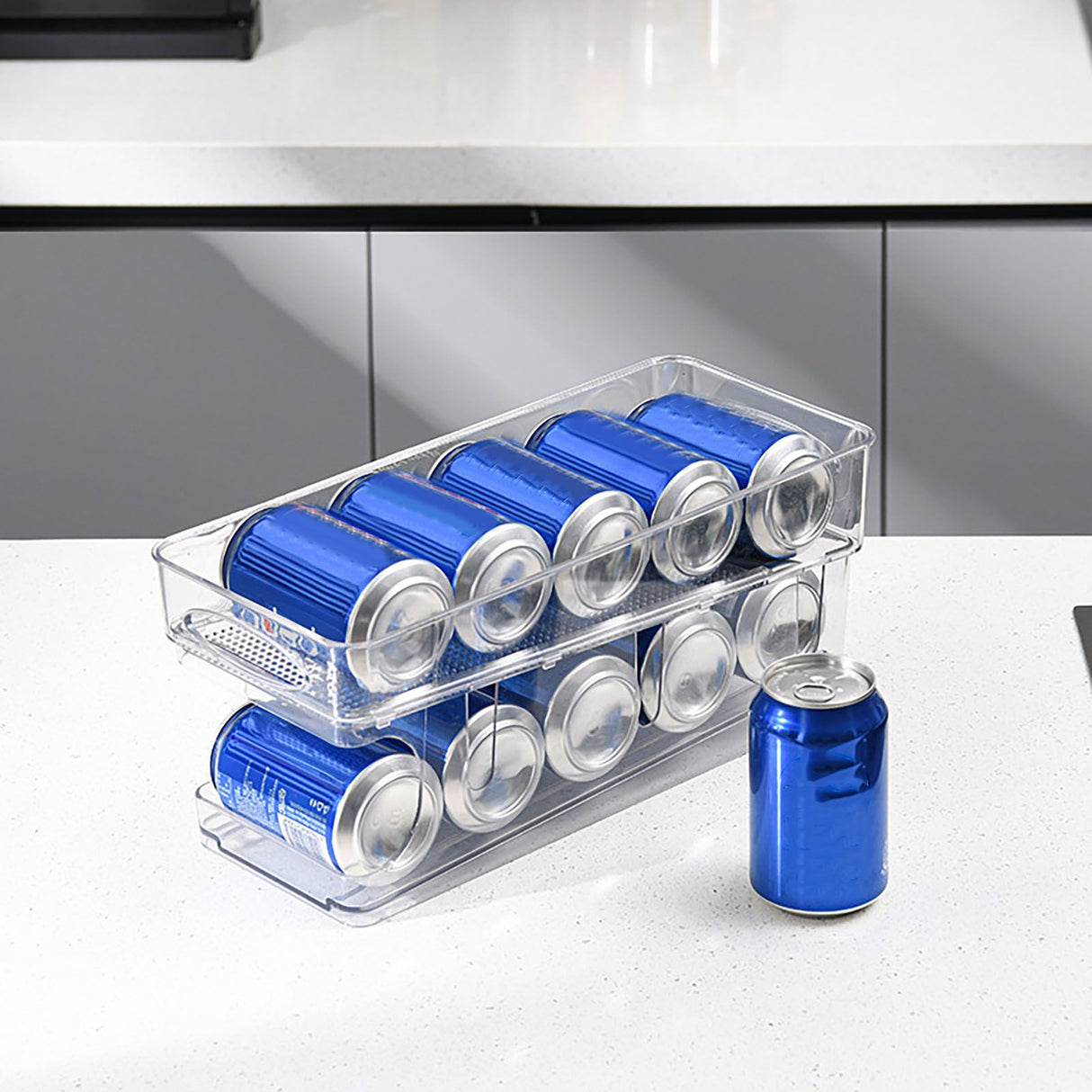 Double Layer Soda Can Organizer Automatic Rolling Transparent Beverage Can Storage Organizer for Refrigerator