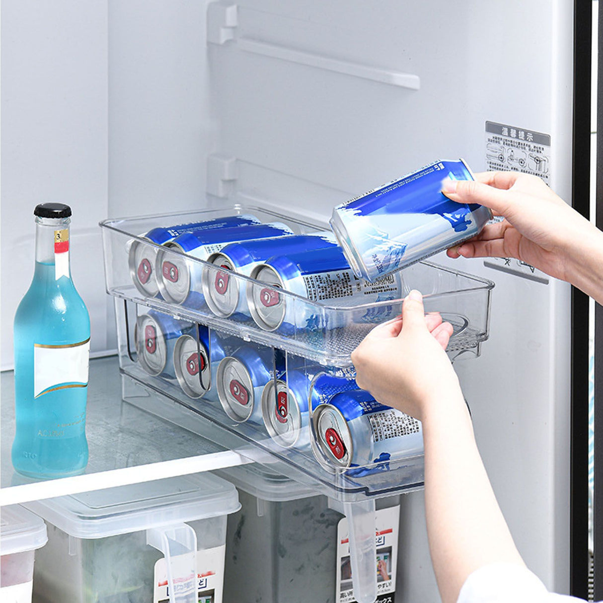 Double Layer Soda Can Organizer Automatic Rolling Transparent Beverage Can Storage Organizer for Refrigerator