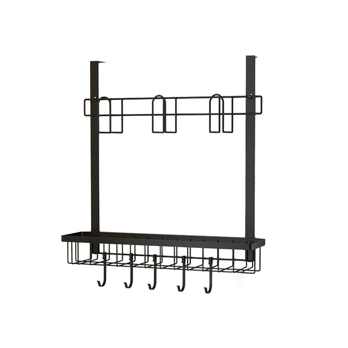 Refrigerator Hanging Shelf Nail Free with Hooks Black Refrigerator Spice Rack for Home Kitchen Double Layer