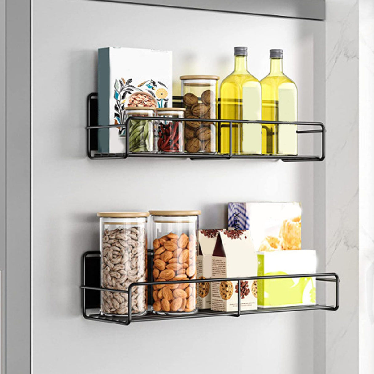 Wall Mounted Magnetic Shelf Refrigerator Punch Free Seasoning Rack Metal Storage Rack 30x10.5x7cm/11.8x4.1x2.8in