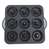 Silicone Donut Mold 9 Cavity Prevents Stick Safe Heat Resistance Doughnut Pan Set for Cake Biscuit Bagels Muffins Dark Gray - Front View