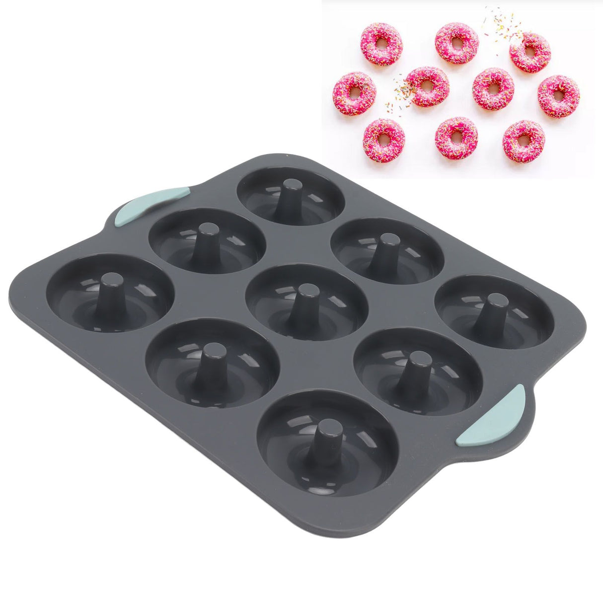 Silicone Donut Mold 9 Cavity Prevents Stick Safe Heat Resistance Doughnut Pan Set for Cake Biscuit Bagels Muffins Dark Gray