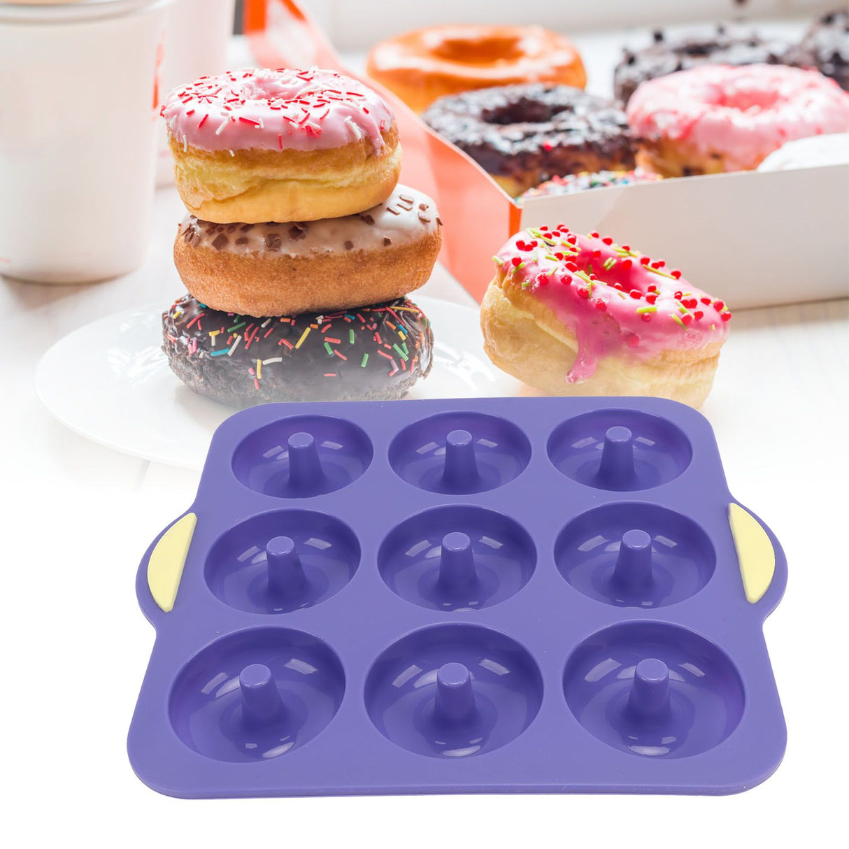Silicone Donut Mold 9 Cavity Prevents Stick Safe Heat Resistance Doughnut Pan Set for Cake Biscuit Bagels Muffins Royalblue