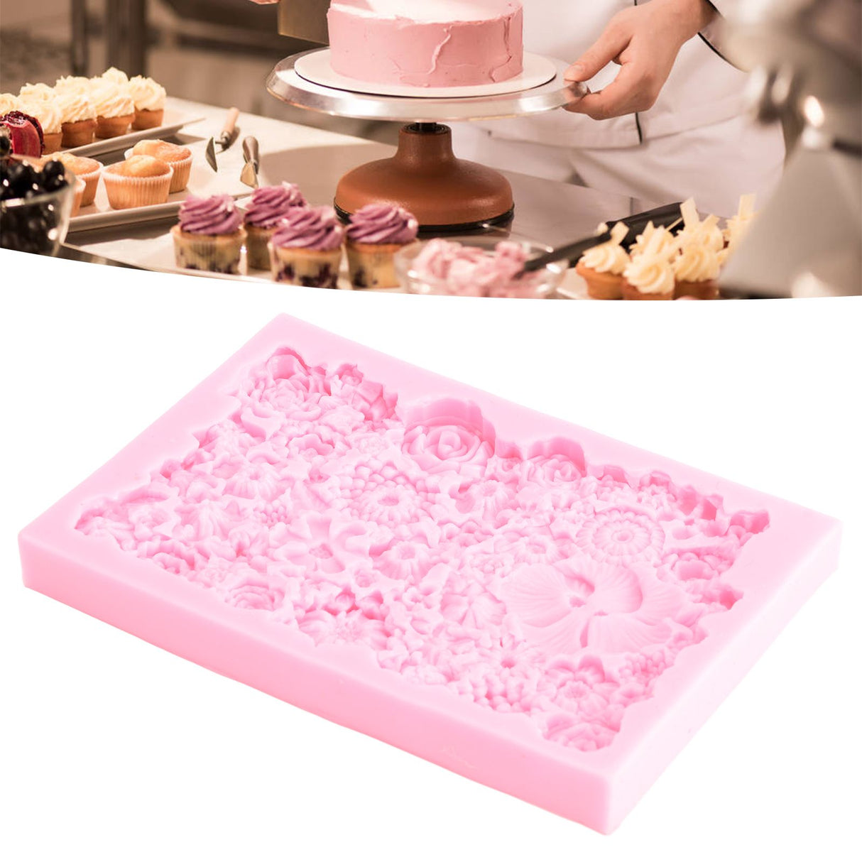 Fondant Mold Stick Proof Easy Release Odorless Silicone DIY Baking Mold for Chocolate Cake Cupcake Decoration