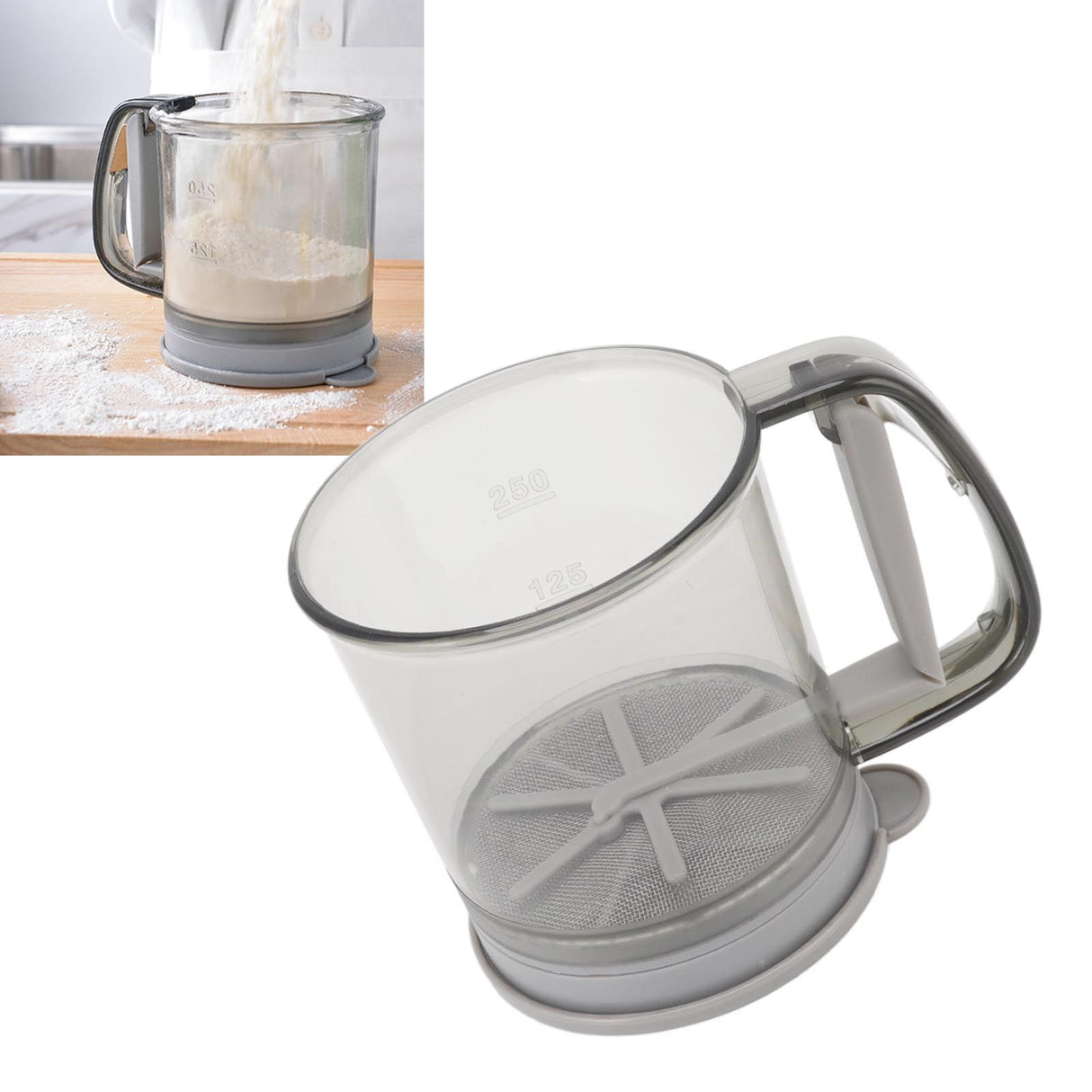 Flour Sifter Cup Handheld Double Layer Filter Mesh Flour Strainer Colander with Lid for Kitchen Supplies Baking Tools