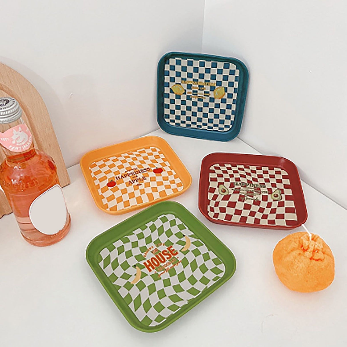 4Pcs Spit Bone Dish Food Grade Plastic Household Food Residue Snack Pan Small Mini Patent Apple Banana Lemon Avocado