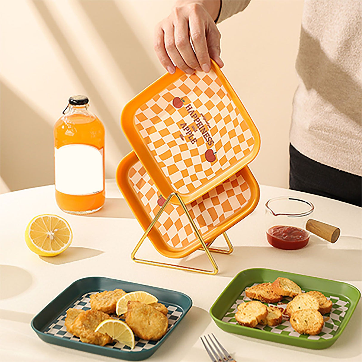 4Pcs Spit Bone Dish Food Grade Plastic Household Food Residue Snack Pan Small Mini Patent Apple Banana Lemon Avocado