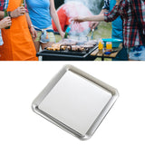 Serving Platter Square Stainless Steel Dish Tray Barbecue Plate Silver Color for Home L - Rear View