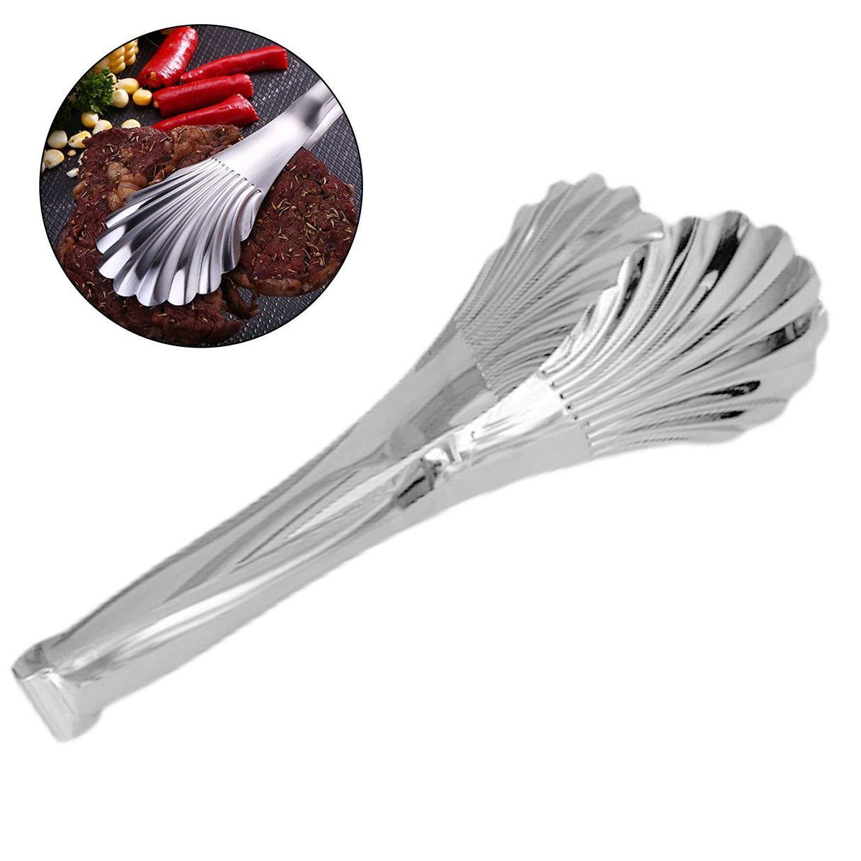 Cooking Tongs Multipurpose Heat Resistance Shell Shape Stainless Steel Kitchen Tongs for Cooking Barbecue Serving 201 (28cm/11.0in)
