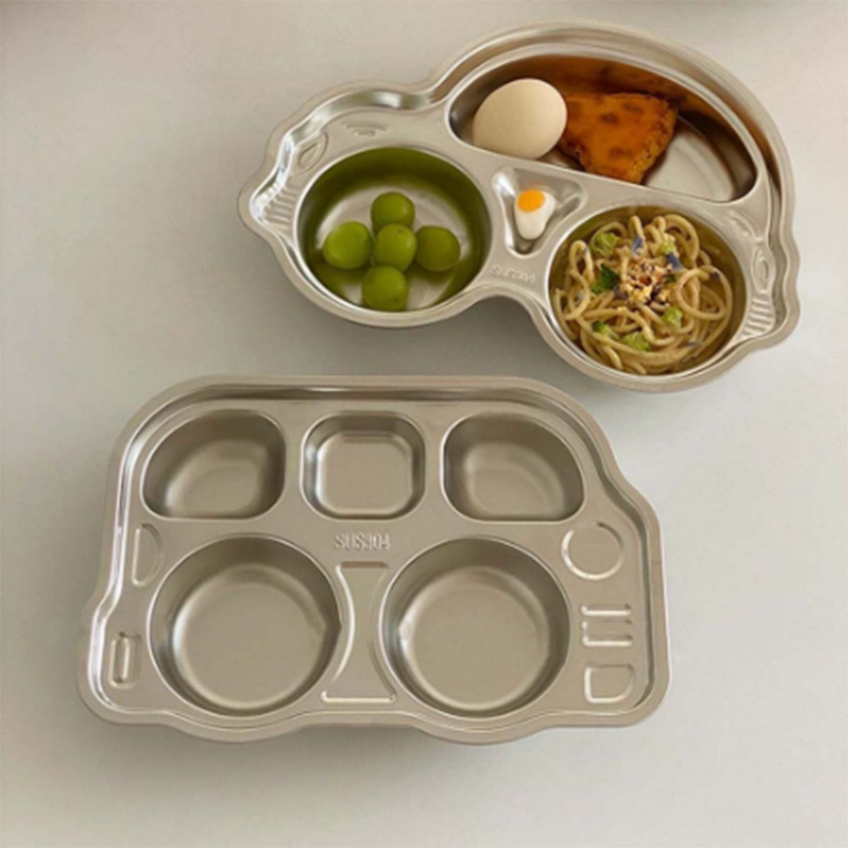 Stainless Steel Divided Platter Food Grade Cartoon Drop Proof Fun Shape Divided Dinner Tray for Kindergarten Beetle Car