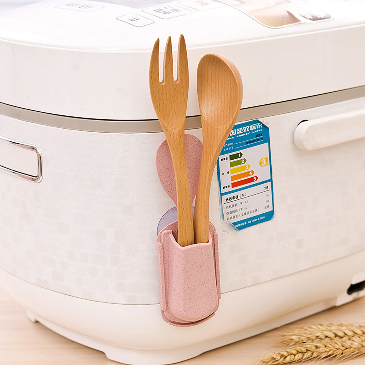 Multifunctional Kitchen Rice Scoop Storage Rack Rice Cooker Side Spoon Holder Kitchen Utensil Pink
