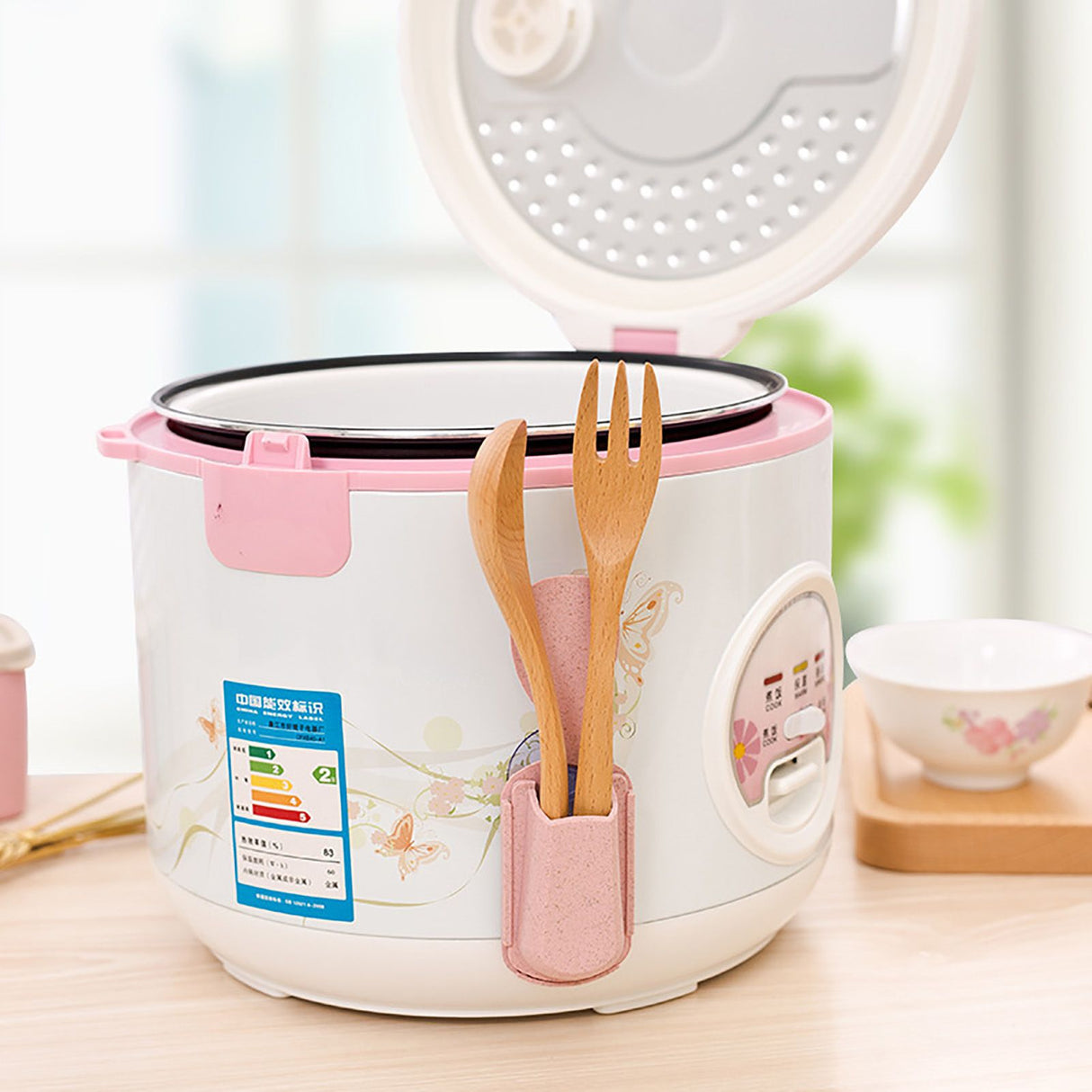 Multifunctional Kitchen Rice Scoop Storage Rack Rice Cooker Side Spoon Holder Kitchen Utensil Pink