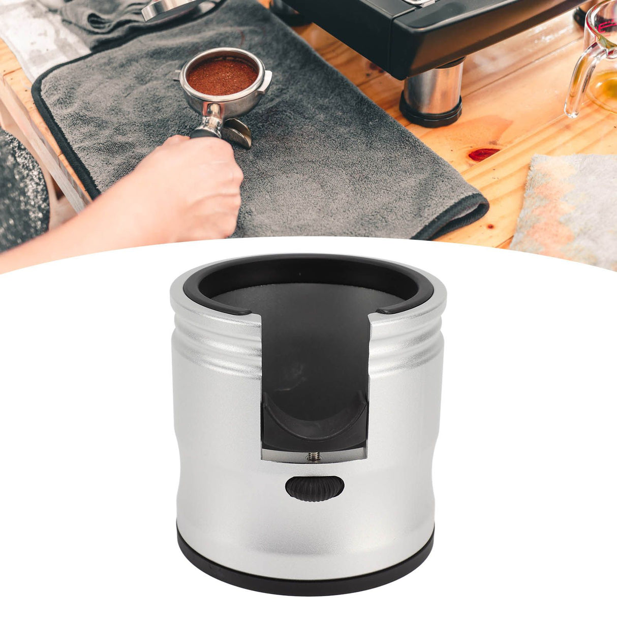Coffee Tamper Holder Round Prevent Slip Adjustable Universal Aluminum Alloy Coffee Filter Handle Stand for Home Cafe Silver
