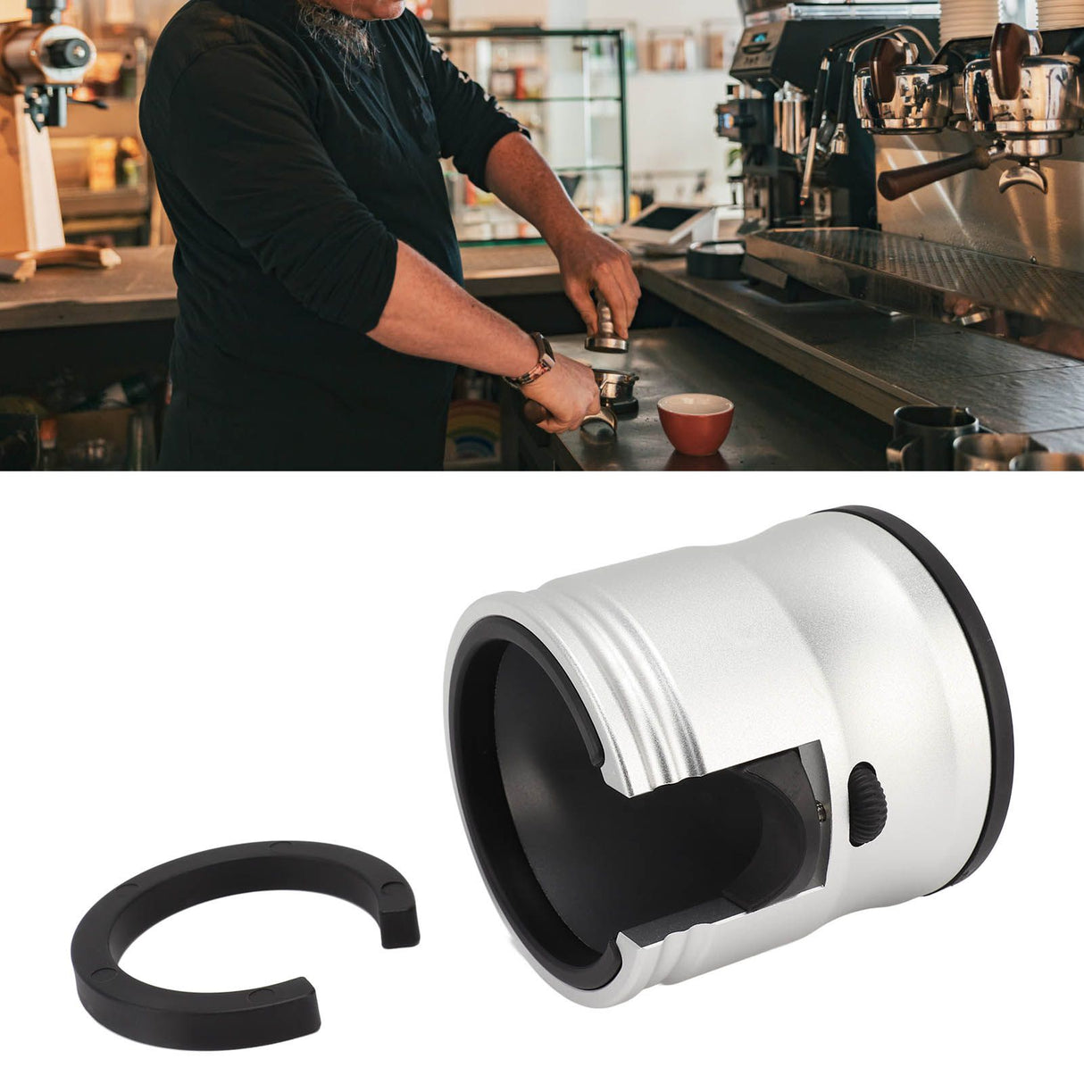 Coffee Tamper Holder Round Prevent Slip Adjustable Universal Aluminum Alloy Coffee Filter Handle Stand for Home Cafe Silver