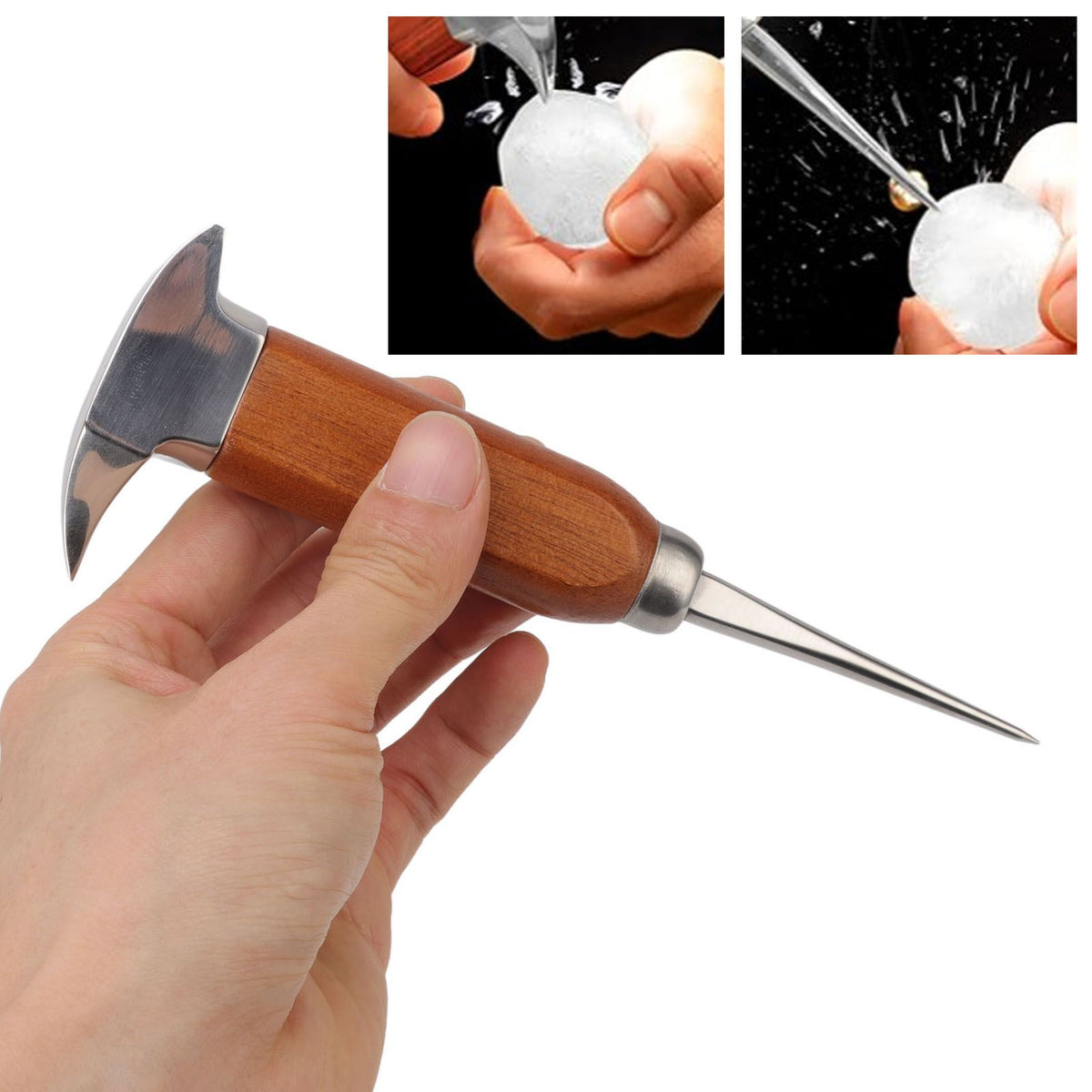 304 Stainless Steel Ice Chisel Wooden Handle Ice Chipper Hand Ice Removal Pick for Home Use